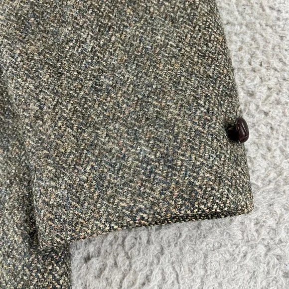 Vintage 70s Harris Tweed Scottish Wool Blazer Jacket Herringbone Leather Buttons